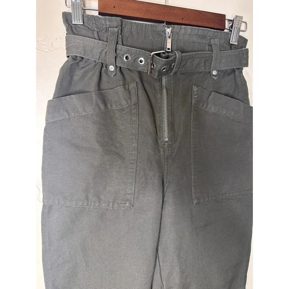 Banana Republic Dark Olive High Waisted Wide Leg Paperbag Pants with Belt 00P